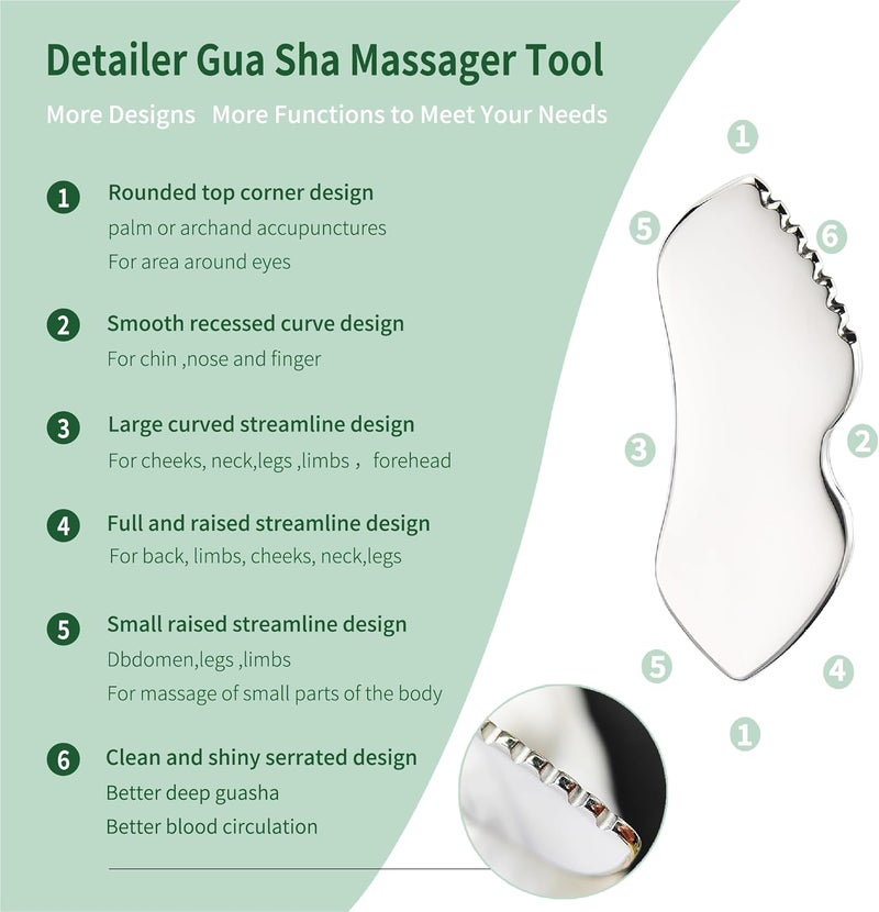LeMeeOly 2Pcs Gua Sha Facial Tools Stainless Steel, Detailer GuaSha Set for Face Neck, Natural Skin Care Metal Gua Sha Lymphatic Drainage Face Massage Tool, Gift for Women - Image 3